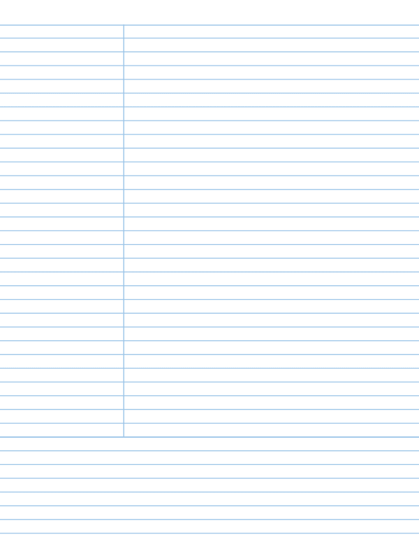 Printable Cornell notes sheet: ruled page with a cue column on the left and a summary area at the bottom